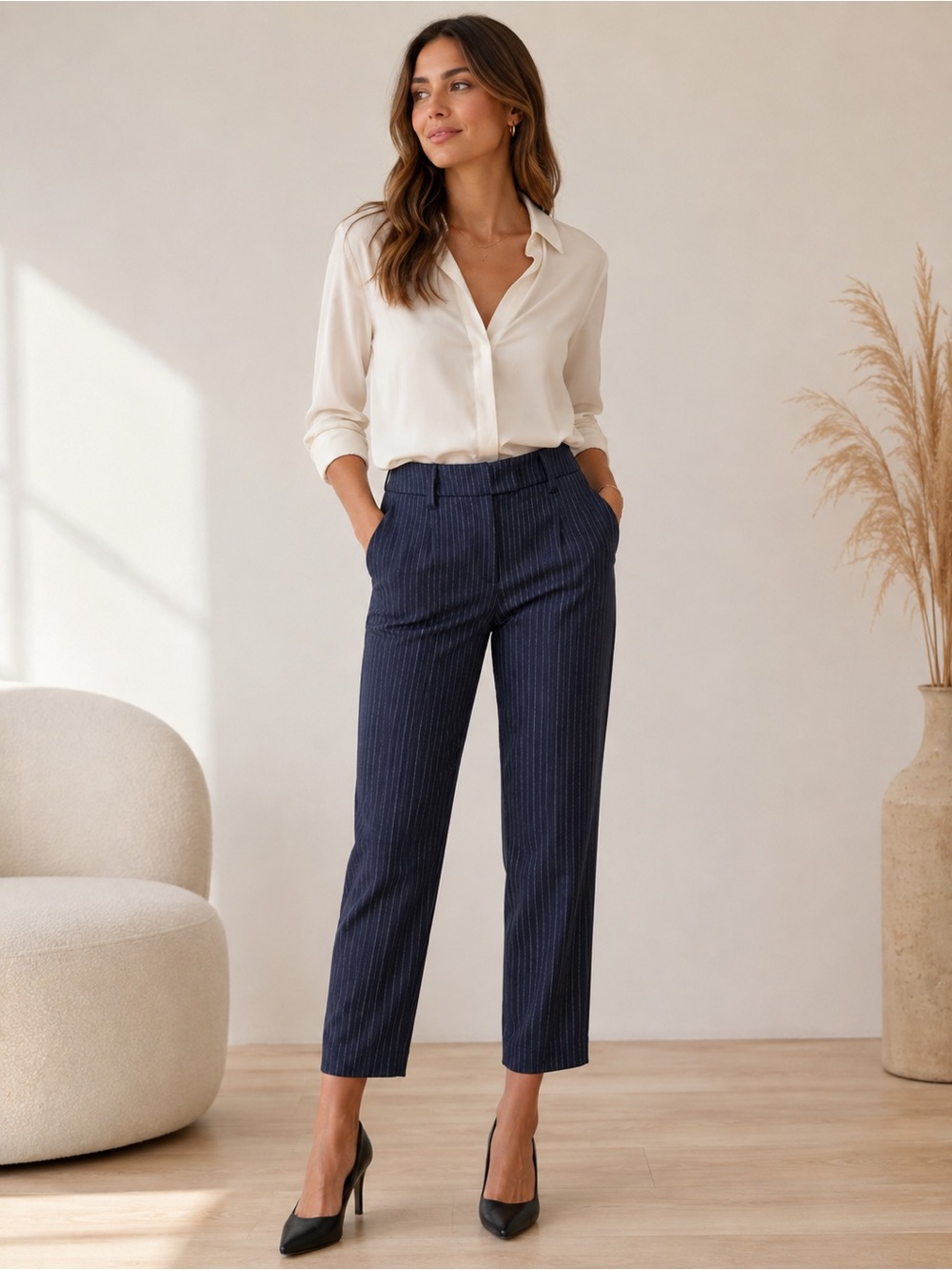 Wilfred Aritzia Pinstripe Wool Cashmere High Rise Tailored Trousers Pants Sz 4